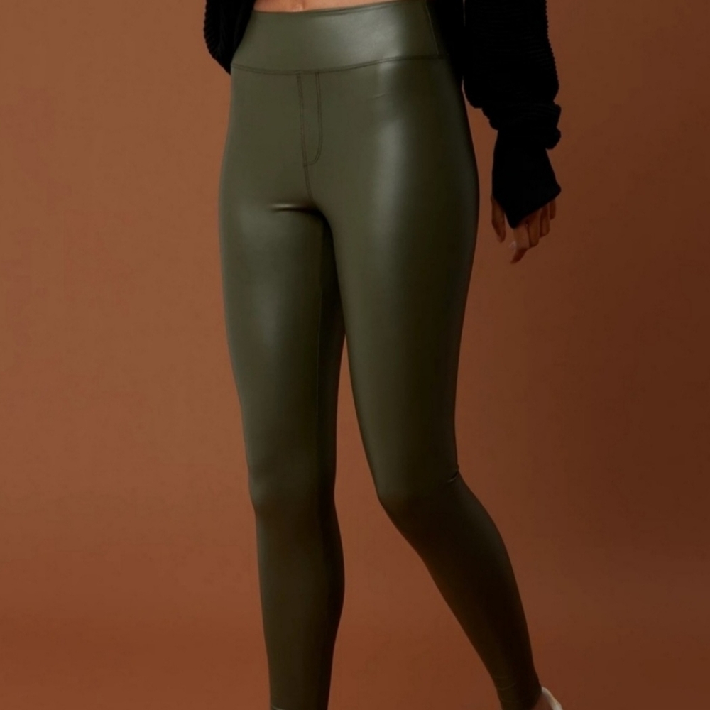 OFFLINE by Aerie Real Luxe High-Waisted Faux Leather Leggings (Olive) - NWT